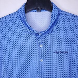 Turtleson Polo Shirt Mens Large Blue Palm Tree Print Performance Golf Long Cove